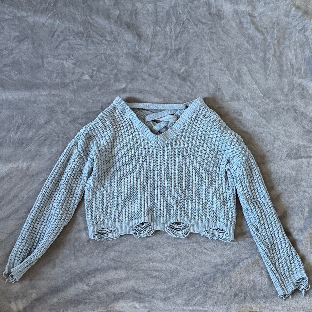Sweet & Sinful Blue XS V-neck Cropped Sweater